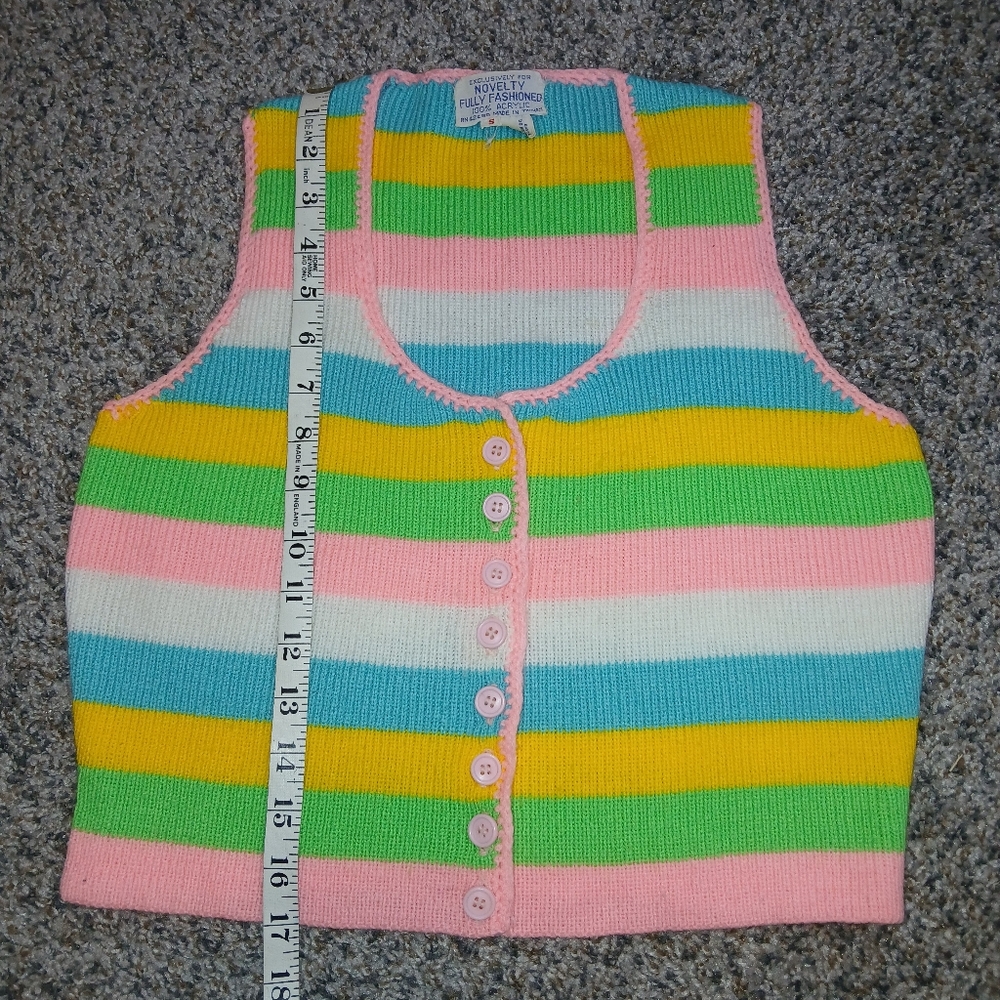Vintage Neon Striped Button Up Knit Y2K Vest Pop Cutsey Small